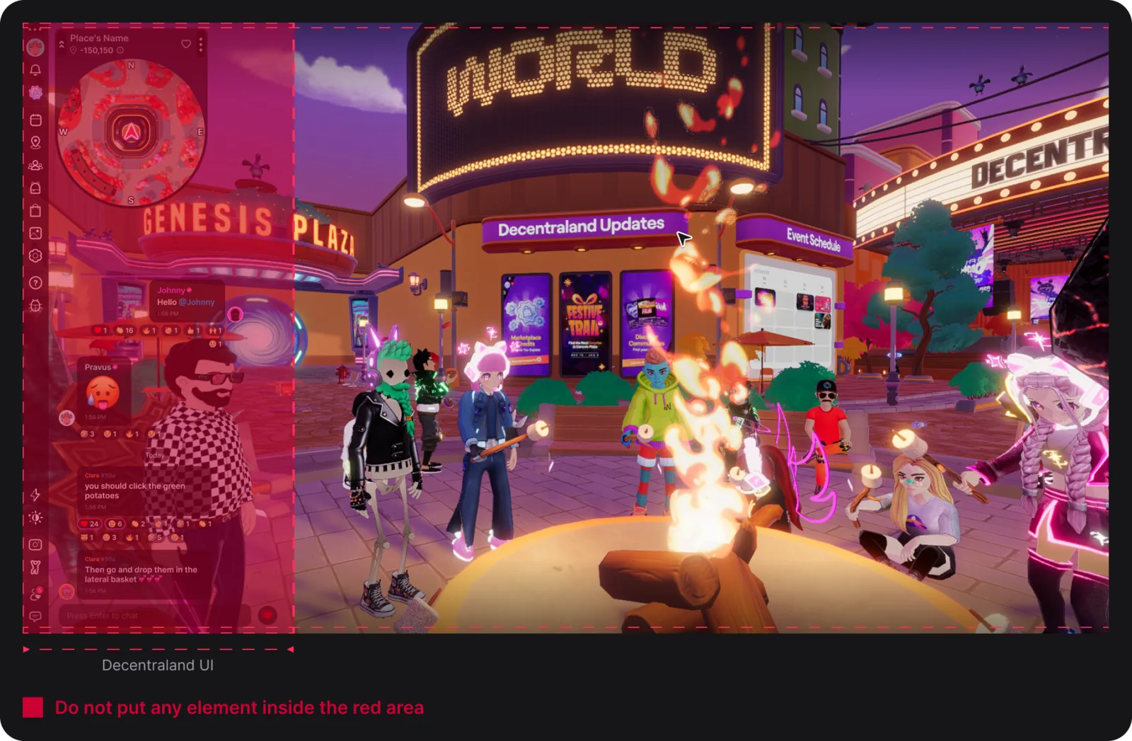 Screen regions used by UI