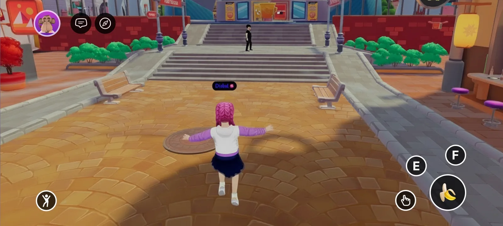 A mobile HUD with the joystick hidden and the central jump button showing a custom banana icon